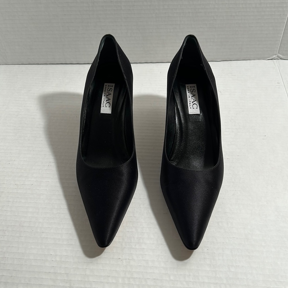 Pre-loved Isaac black satin fabric kitten heels size 7 1/2